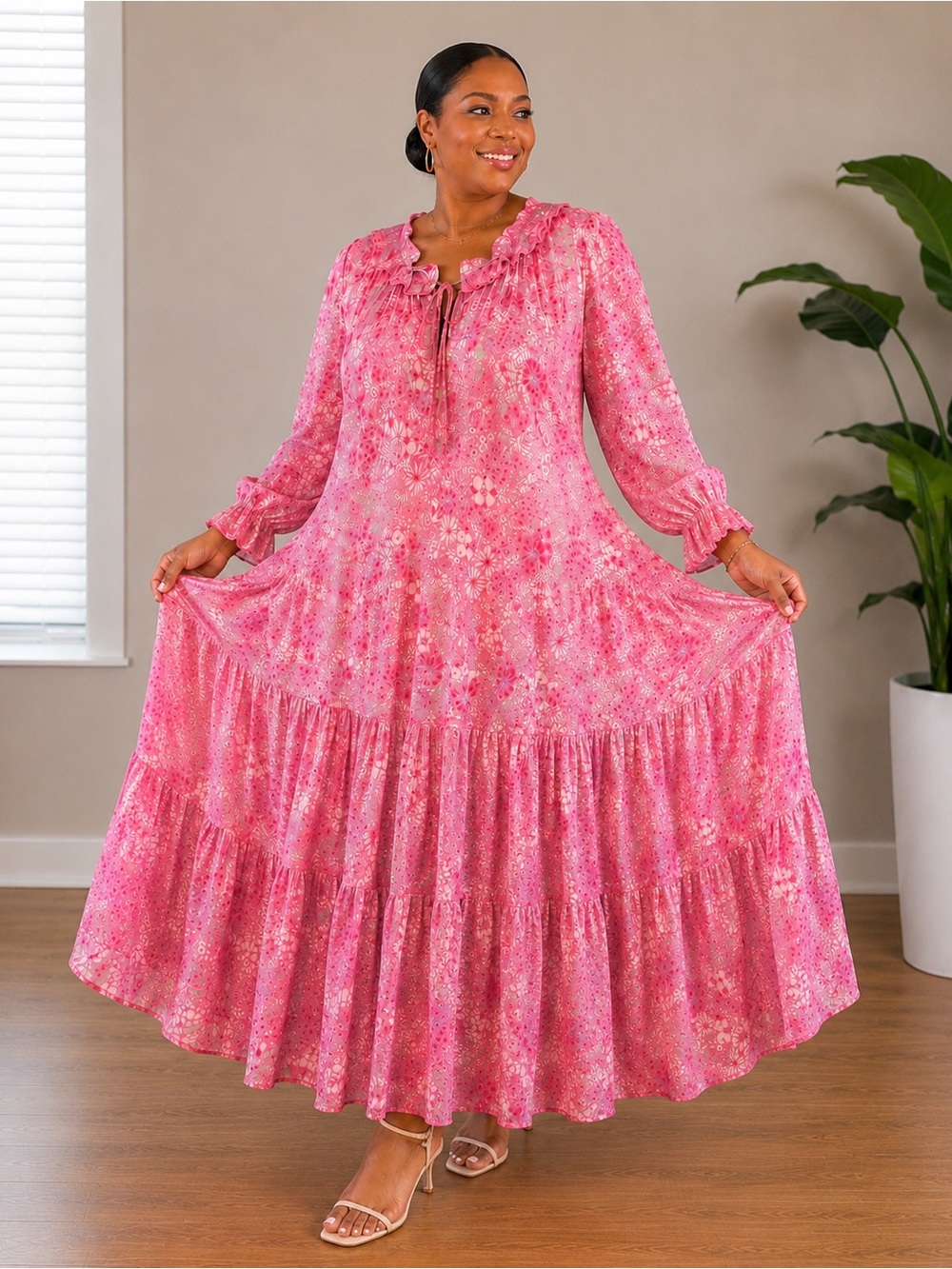 Free people Pink Floral Tiered Maxi dress